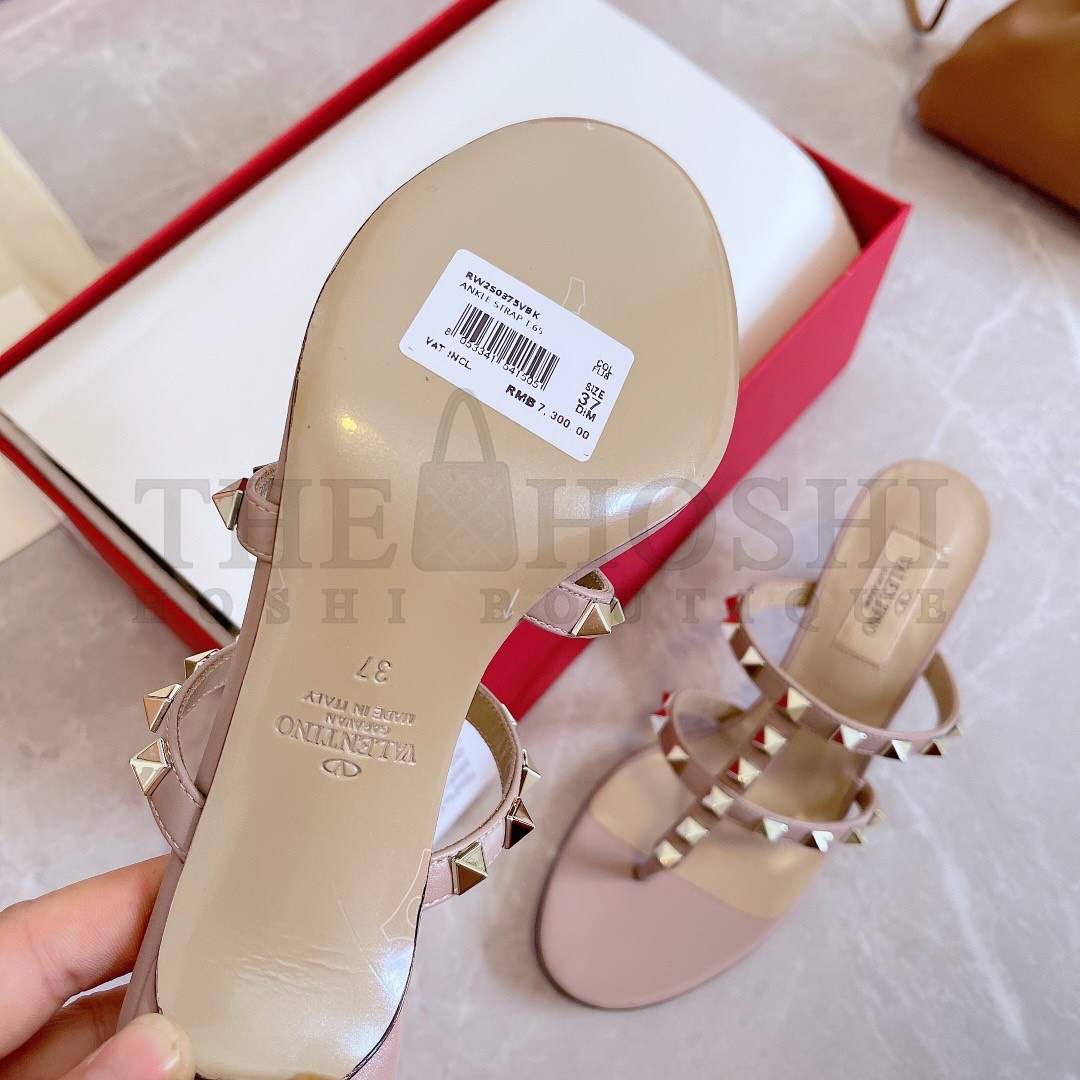 Va1e*ntin0 Rockstud Flip Flop Sandals 50mm In Poudre Calfskin Master Quality