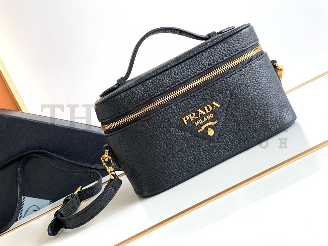 Pra*a Mini Vanity Bag in Black Grained Leather Master Quality