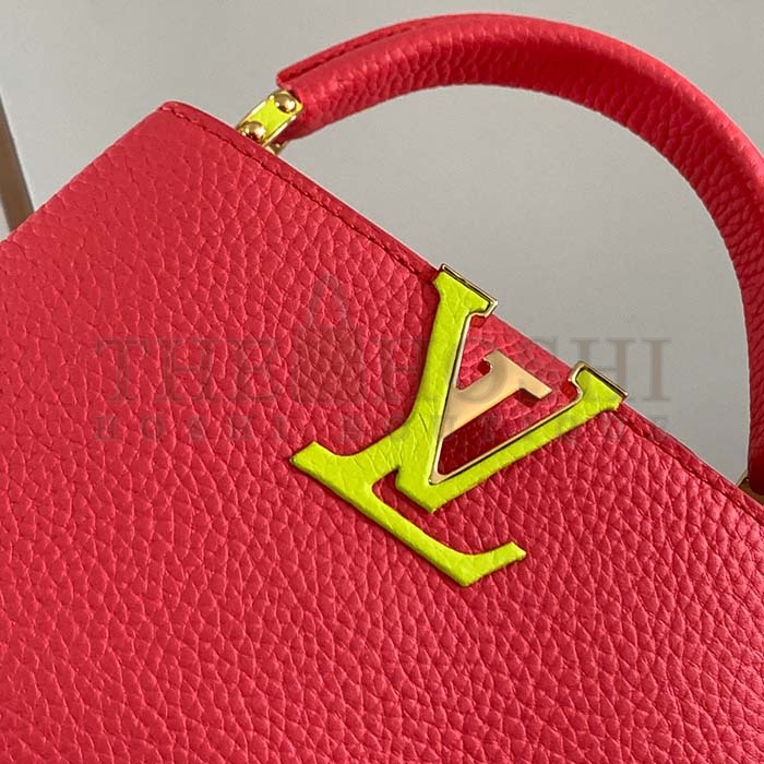 L0vis Vvtt0n LV Women Capucines Mini Handbag Dragon Fruit Pink Cedrat Taurillon Leather Master Quality
