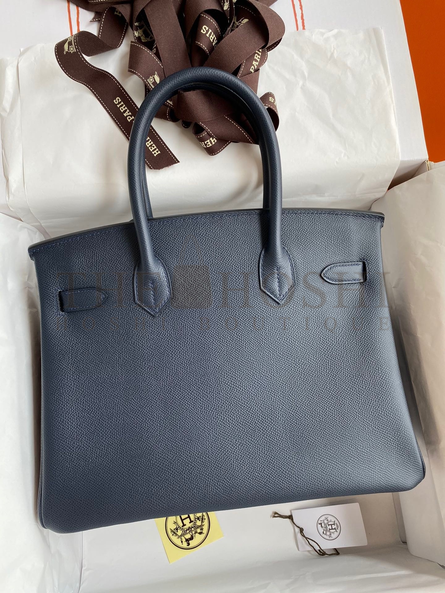 H**me5 Birkin 30 Retourne Handmade Bag In Blue Nuit Epsom Calfskin Master Quality