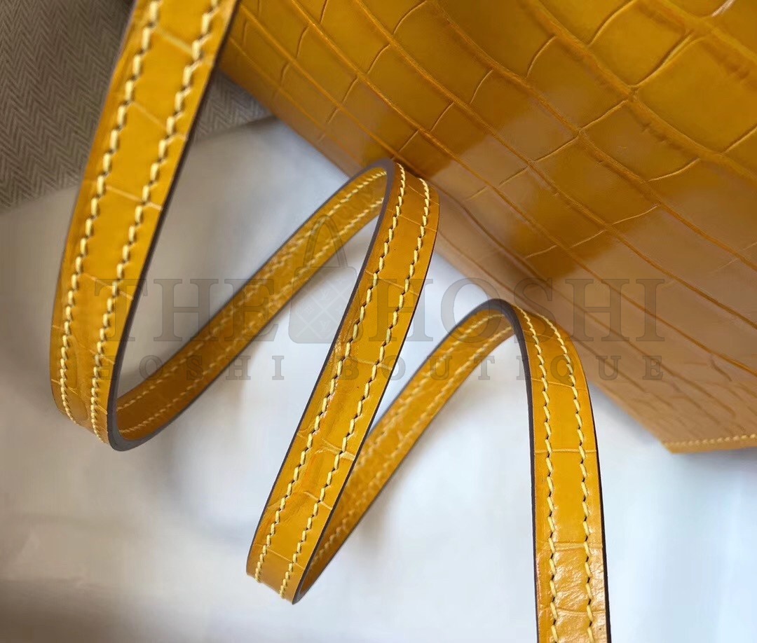 H**me5 Kelly Mini II Bag In Yellow Crocodile Embossed Leather Master Quality