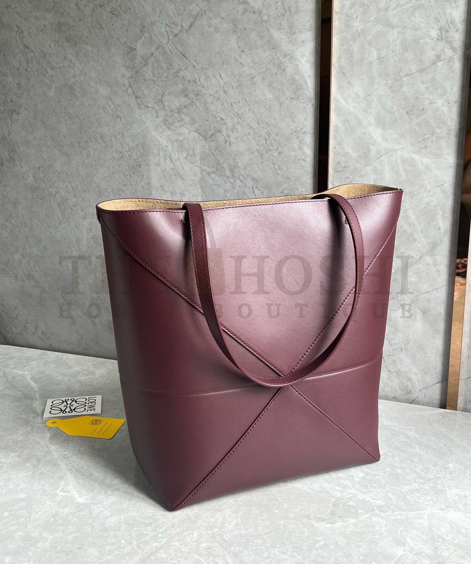 L0ew* Medium Puzzle Fold Tote Bag in Bordeaux Calfskin Master Quality