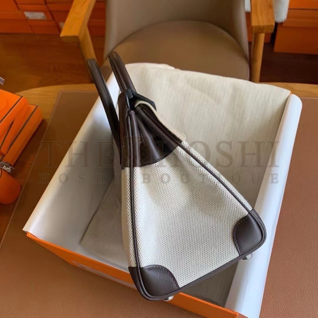 H**me5 Birkin 25 Handmade Bag In Toile & Chocolat Swift Leather Master Quality