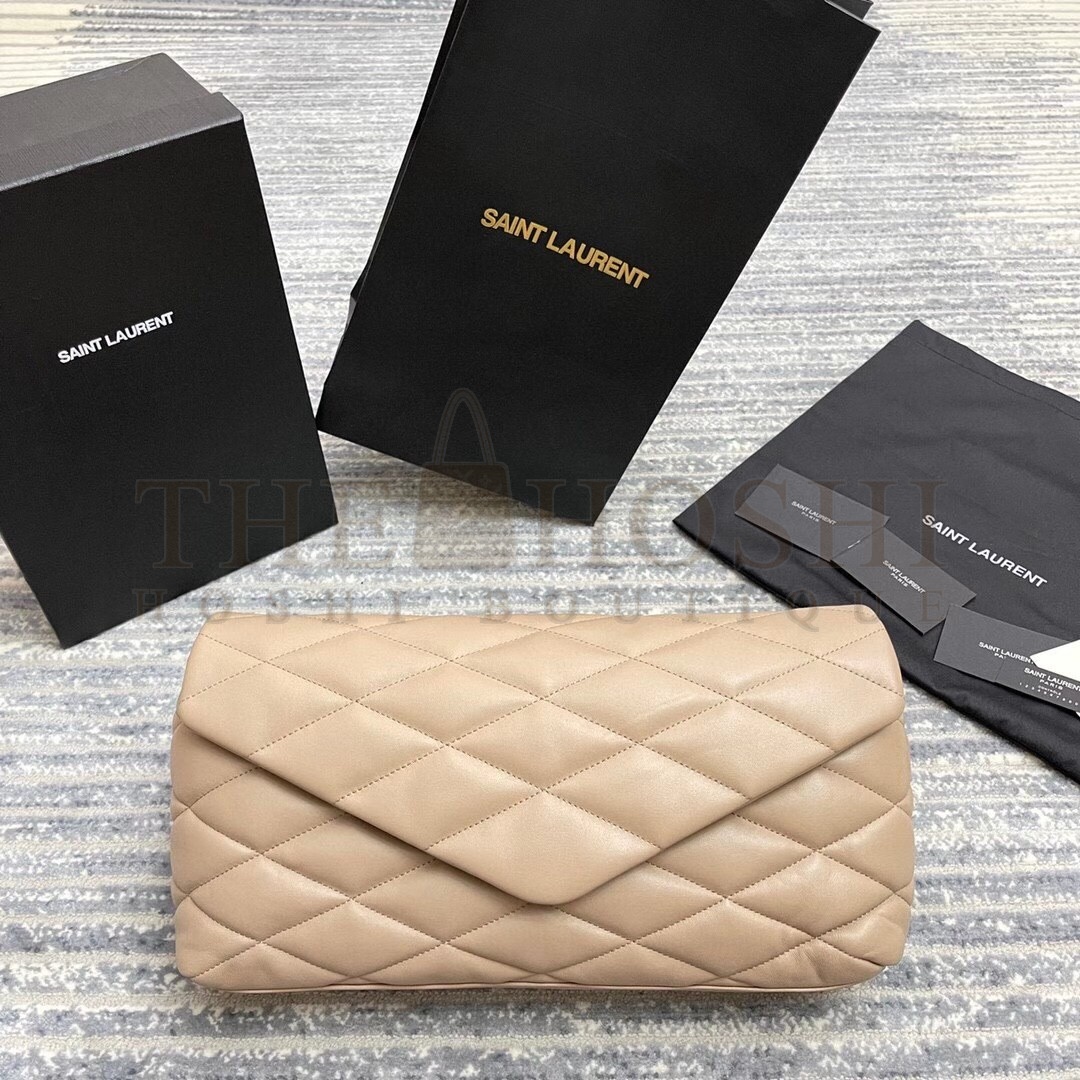 Sa1nt Lau*nt Sade Puffer Envelope Clutch In Beige Lambskin Master Quality