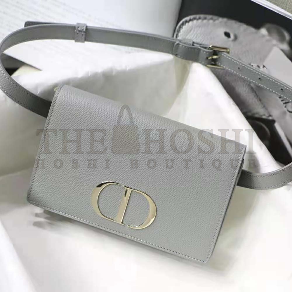D10r Women 30 Montaigne 2-in-1 Pouch Stone Grained Calfskin-Silver Master Quality
