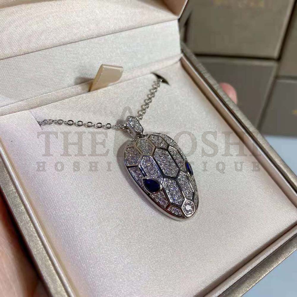 Bv1g*ai Women Serpenti Necklace in 18 KT White Gold Master Quality