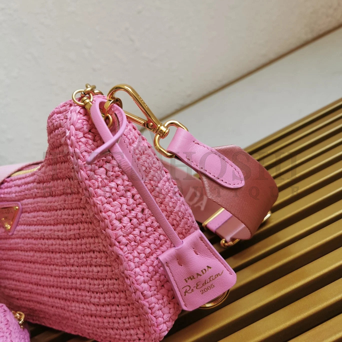 Pra*a Re-Edition 2005 Shoulder Bag In Pink Raffia Master Quality