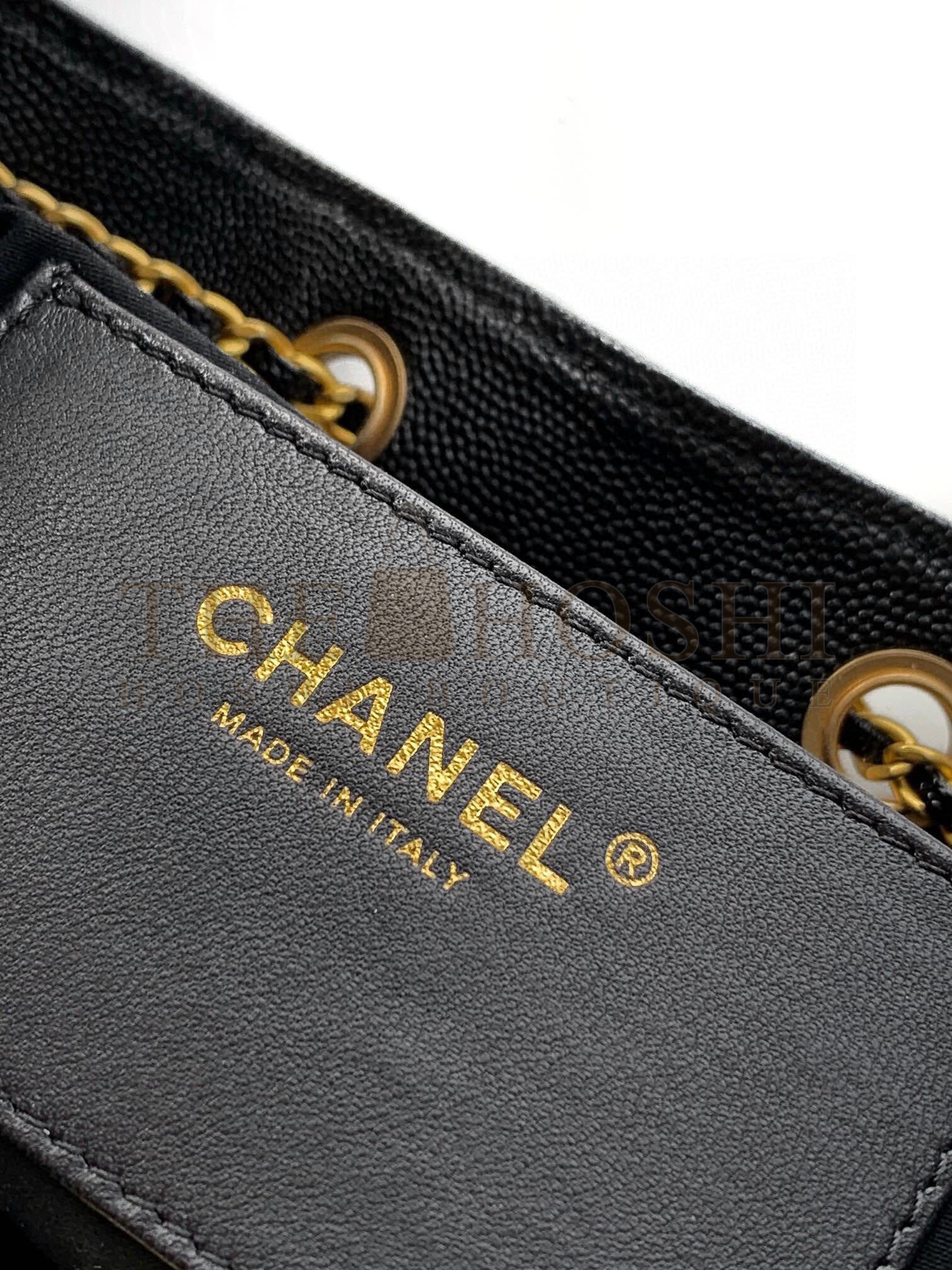 Ch**el 25C AS5631 Hobo Drawstring Bag Black Caviar Leather with Gold Chain 40*15*30CM Master Quality