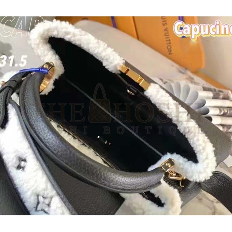 L0vis Vvtt0n LV Women Capucines MM Bag Black Taurillon Leather Shearling Cowhide Master Quality