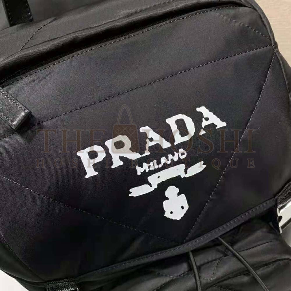 Pra*a Unisex Re-Nylon Padded Backpack with Hood-Black Master Quality