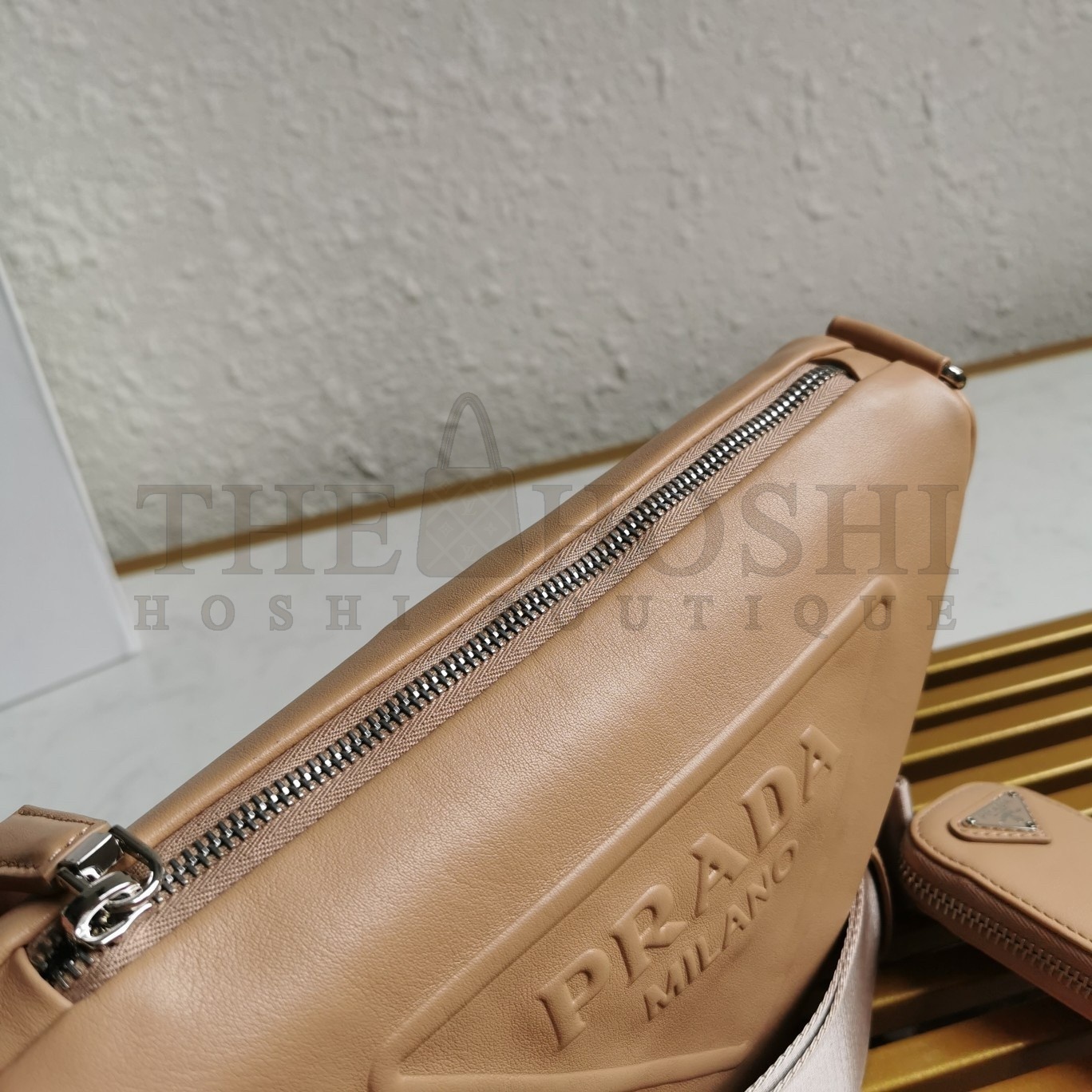 Pra*a Triangle Shoulder Bag In Beige Leather Master Quality