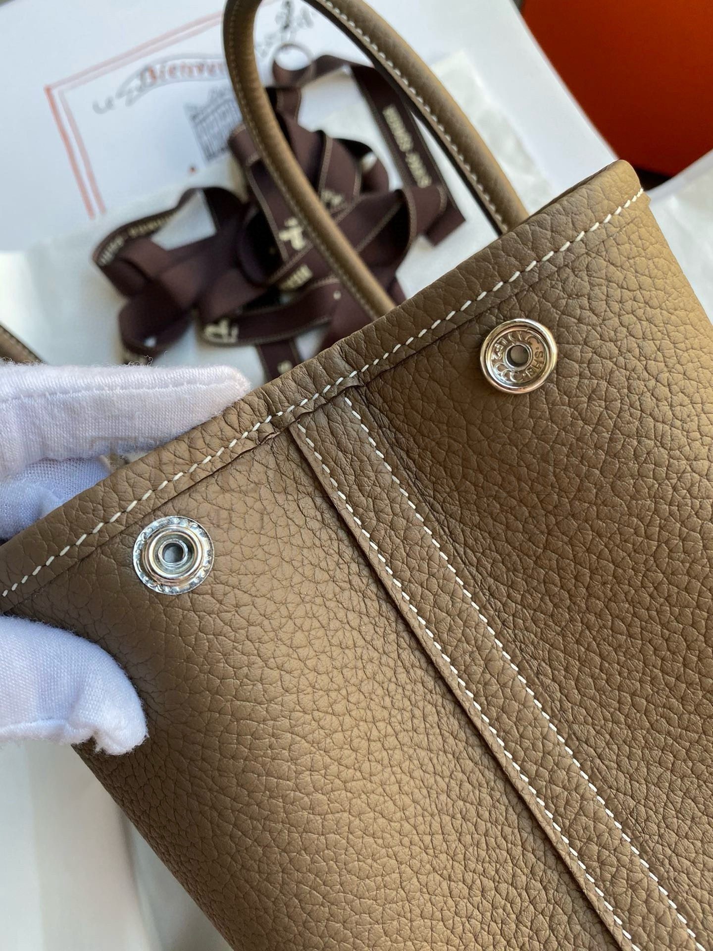 H**me5 Garden Party 30 Handmade Bag in Taupe Negonda Leather Master Quality