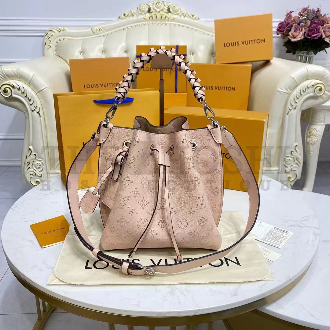 L0vis Vvtt0n LV Women Muria Bucket Bag Galet Gray Mahina Perforated Calf Leather Master Quality