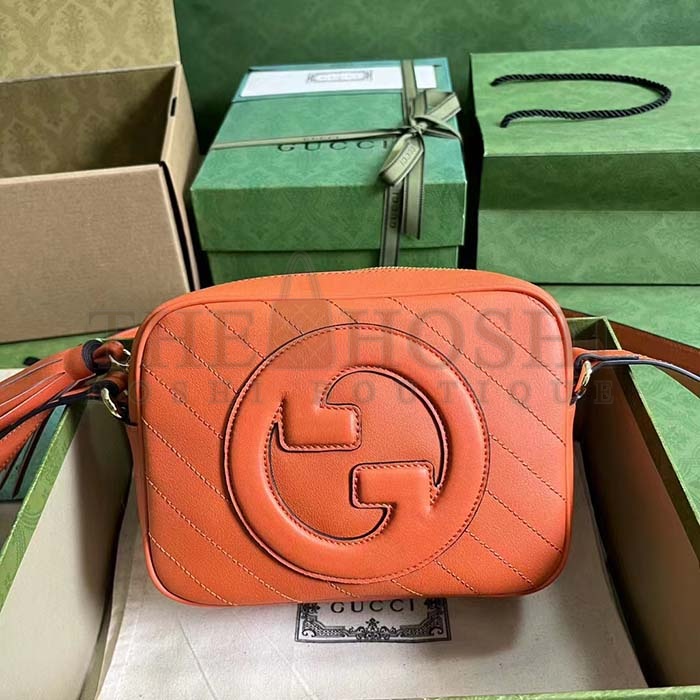Gvc*1 Women GG Blondie Small Shoulder Bag Orange Leather Round Interlocking G Master Quality