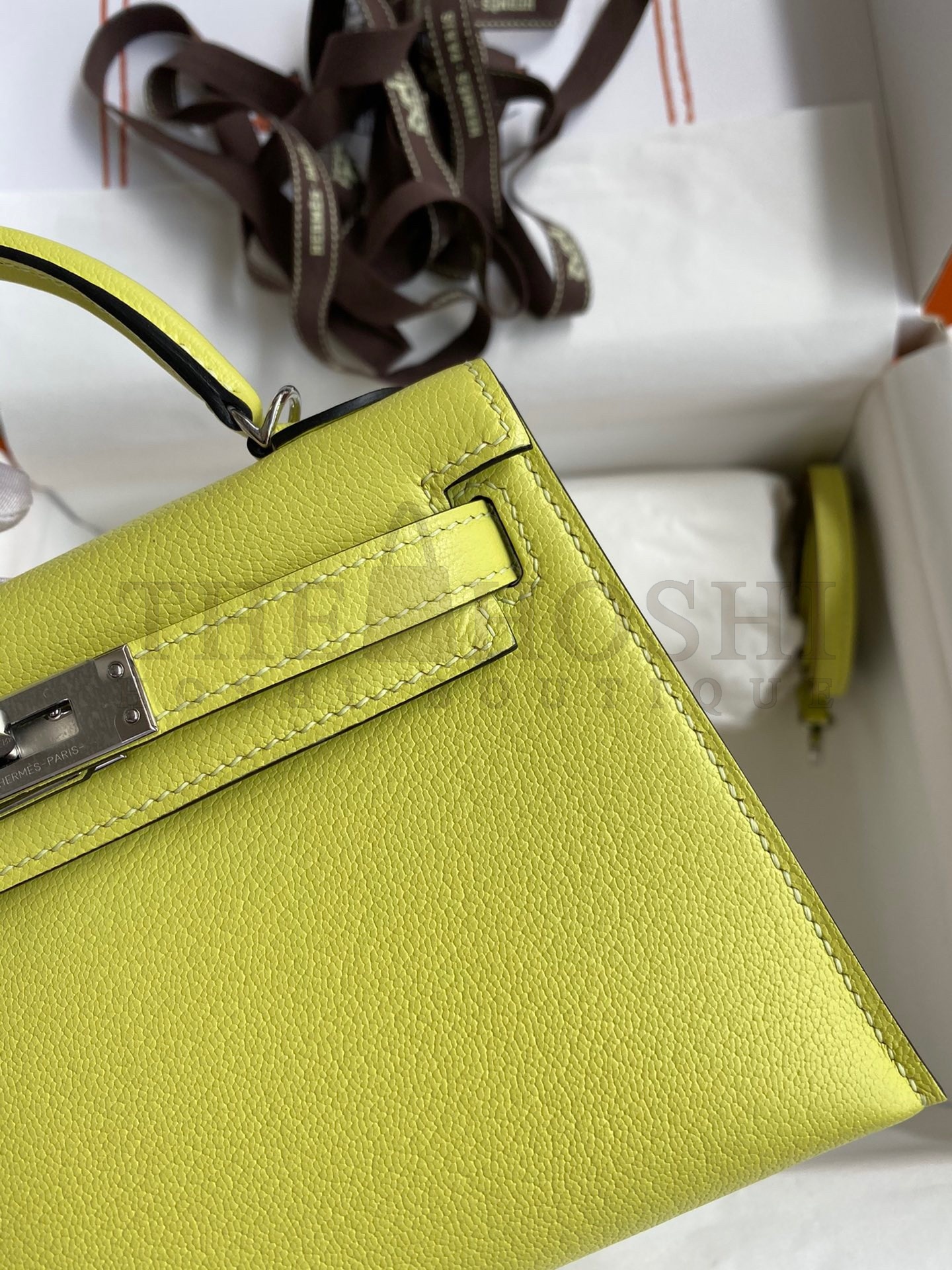 H**me5 Kelly Mini II Sellier Handmade Bag In Jaune Bourgeon Chevre Mysore Leather Master Quality