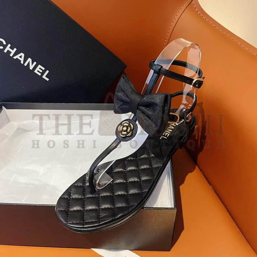 Ch**el Women CC Sandals Grosgrain Black 1 CM Heel Master Quality