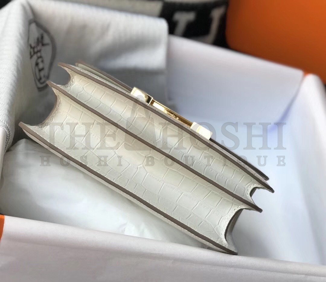 H**me5 Constance 24cm Bag In White Embossed Crocodile Master Quality