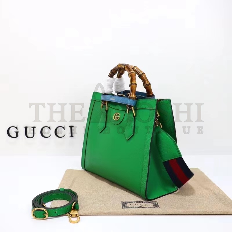 Gvc*1 Women GG Diana Small Tote Bag Green Leather Double G Bamboo Handles Master Quality