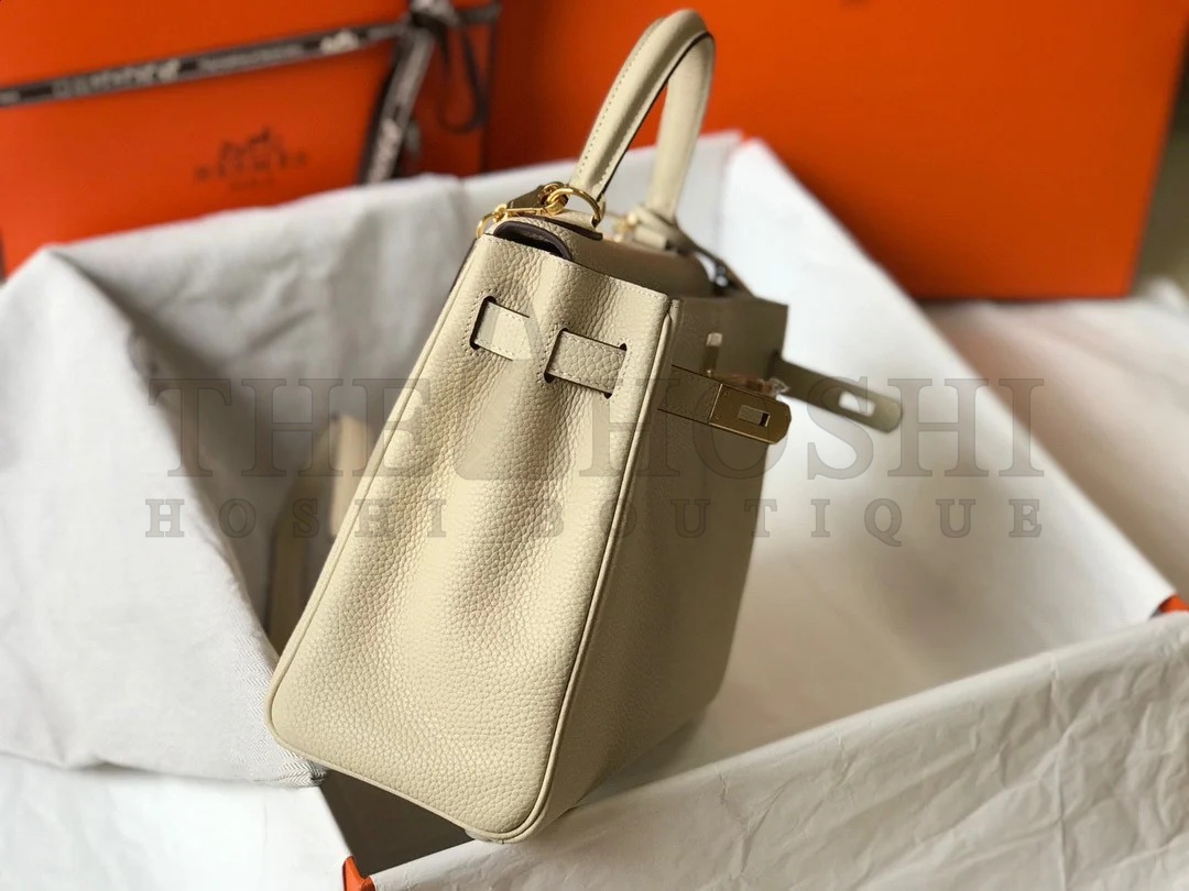 H**me5 Kelly 25cm Retourne Bag in Craie Clemence Leather GHW Master Quality