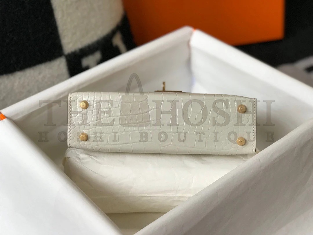 H**me5 Kelly Mini II Sellier Bag In Beton Crocodile Embossed Leather Master Quality
