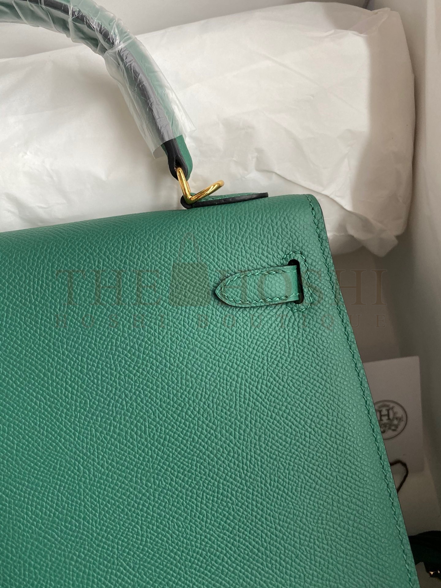 H**me5 Kelly Sellier 25 Handmade Bag In Malachite Epsom Calfskin Master Quality