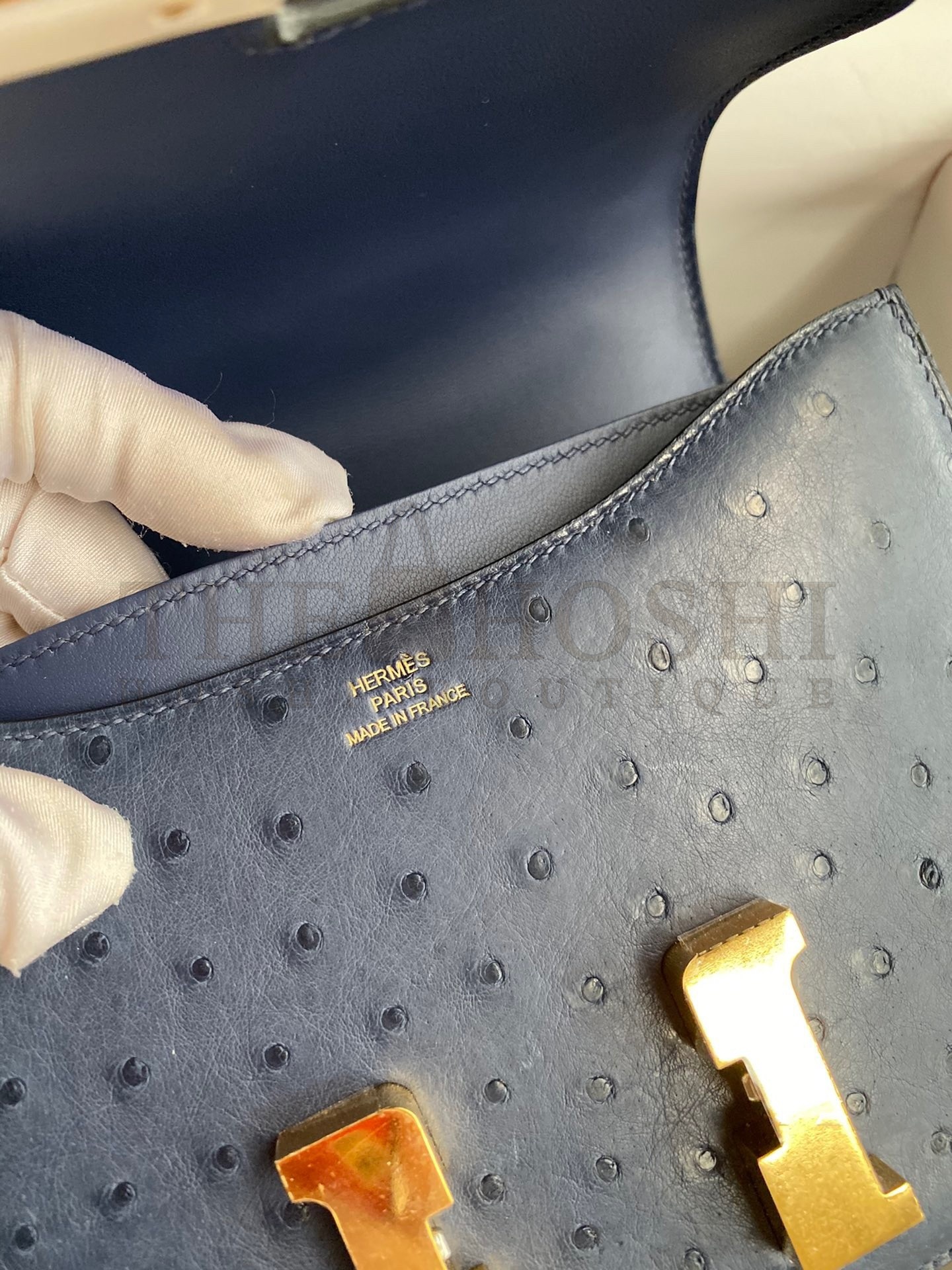 H**me5 Constance 18 Handmade Bag In Blue Iris Ostrich Leather Master Quality