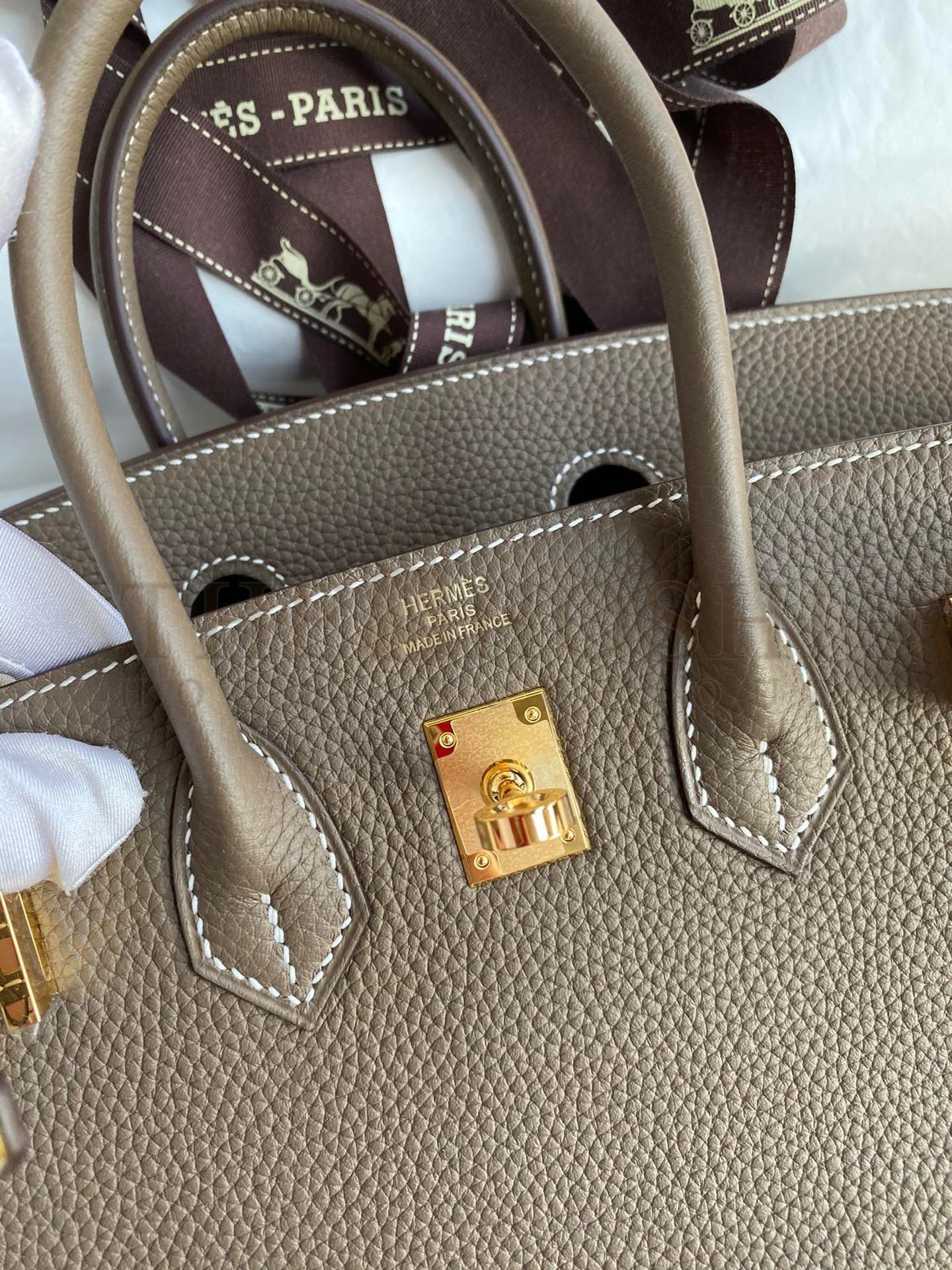 H**me5 Birkin 25 Retourne Handmade Bag In Taupe Clemence Leather Master Quality