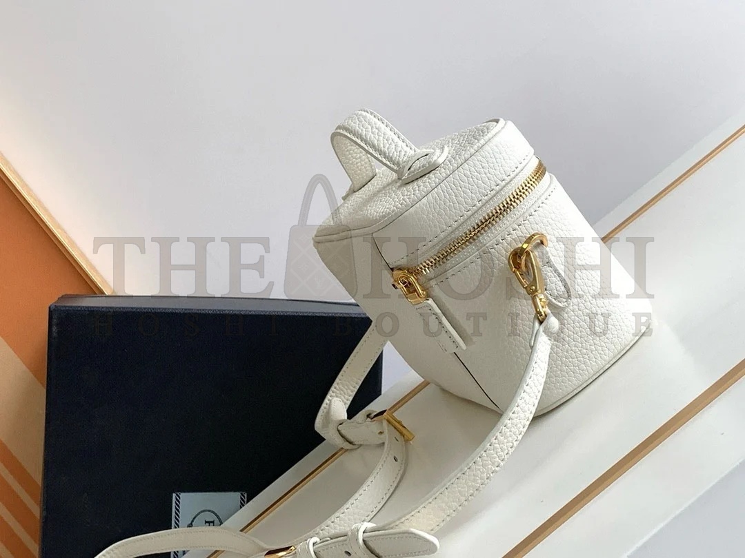 Pra*a Mini Vanity Bag in White Grained Leather Master Quality