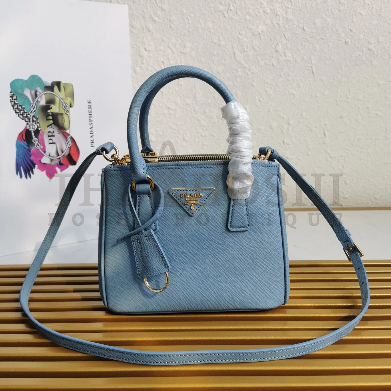 Pra*a Mini Galleria Bag In Light Blue Saffiano Leather Master Quality
