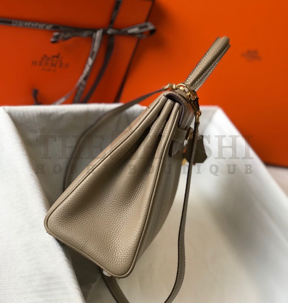 H**me5 Kelly 32cm Retourne Bag in Tourterelle Clemence Leather GHW Master Quality