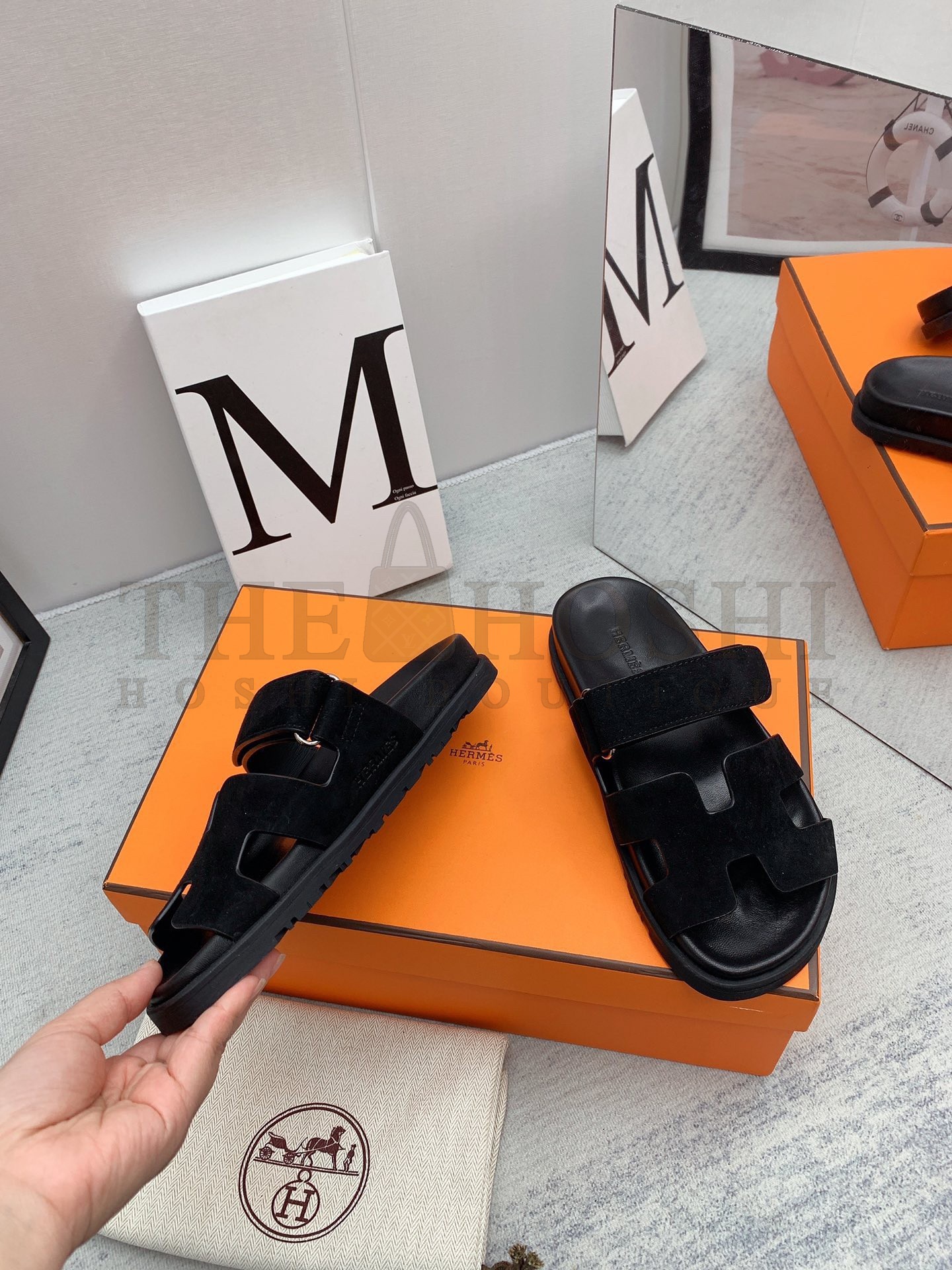 H**me5 Chypre Sandals in Black Suede Calfskin Master Quality