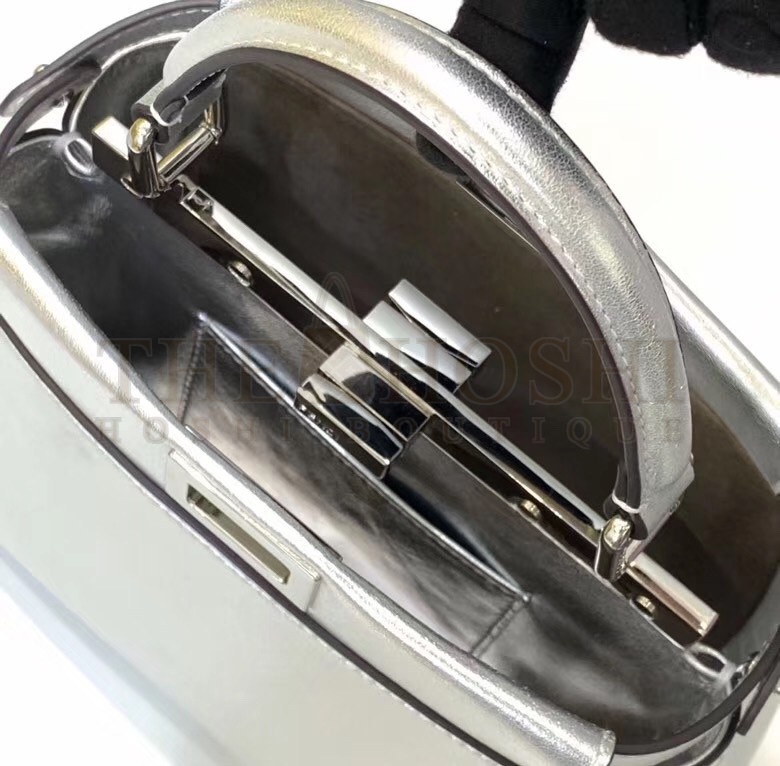 F**di Peekaboo Mini Bag In Silver Metallic Lambskin Master Quality