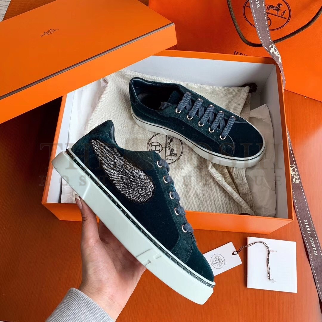 H**me5 Velvet Sneakers In Blue Velvet With Embroidered Wing Patch Master Quality