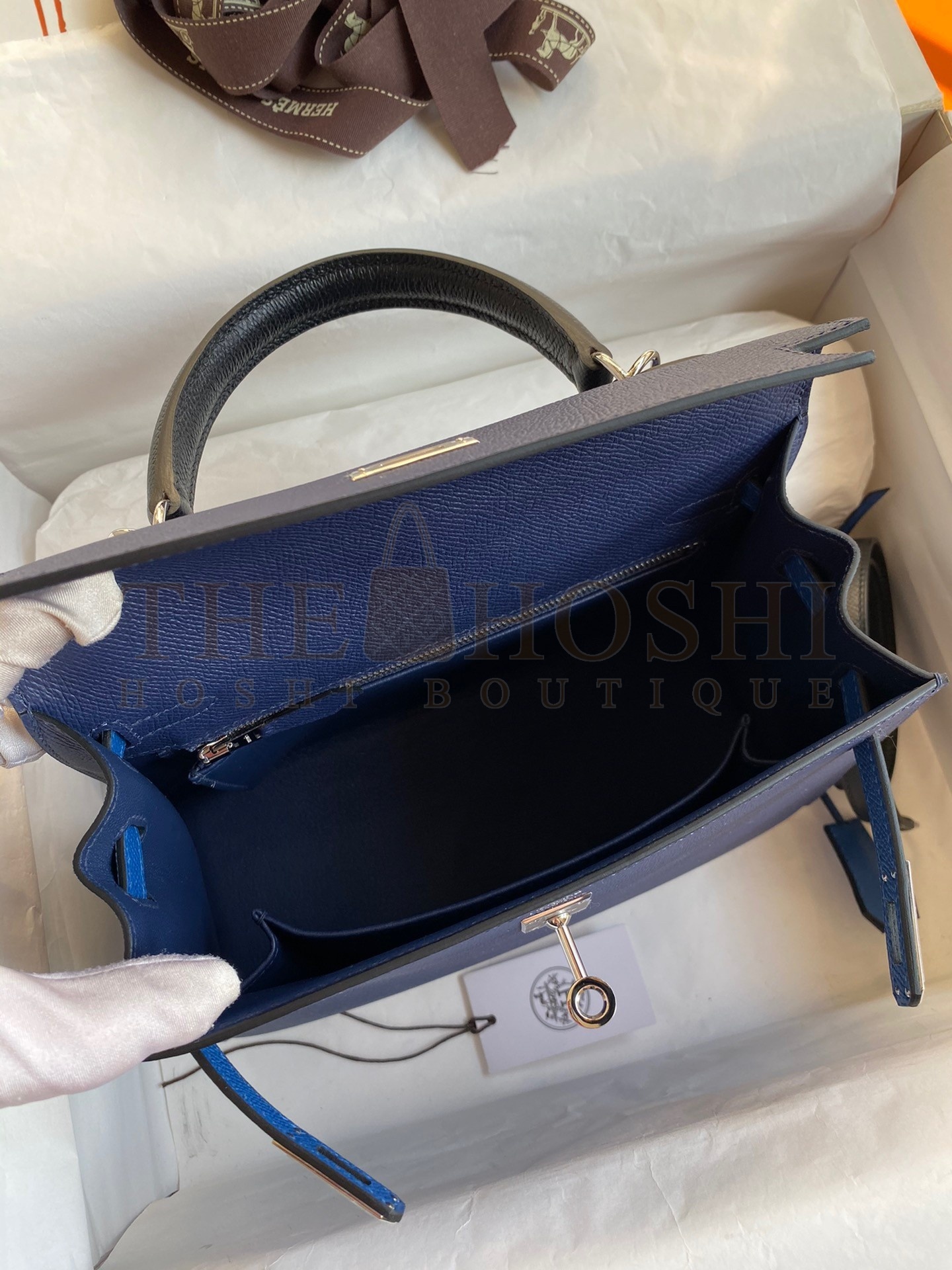 H**me5 Kelly Sellier 25 Bicolor Bag in Blue Saphir and Blue France Epsom Calfskin Master Quality