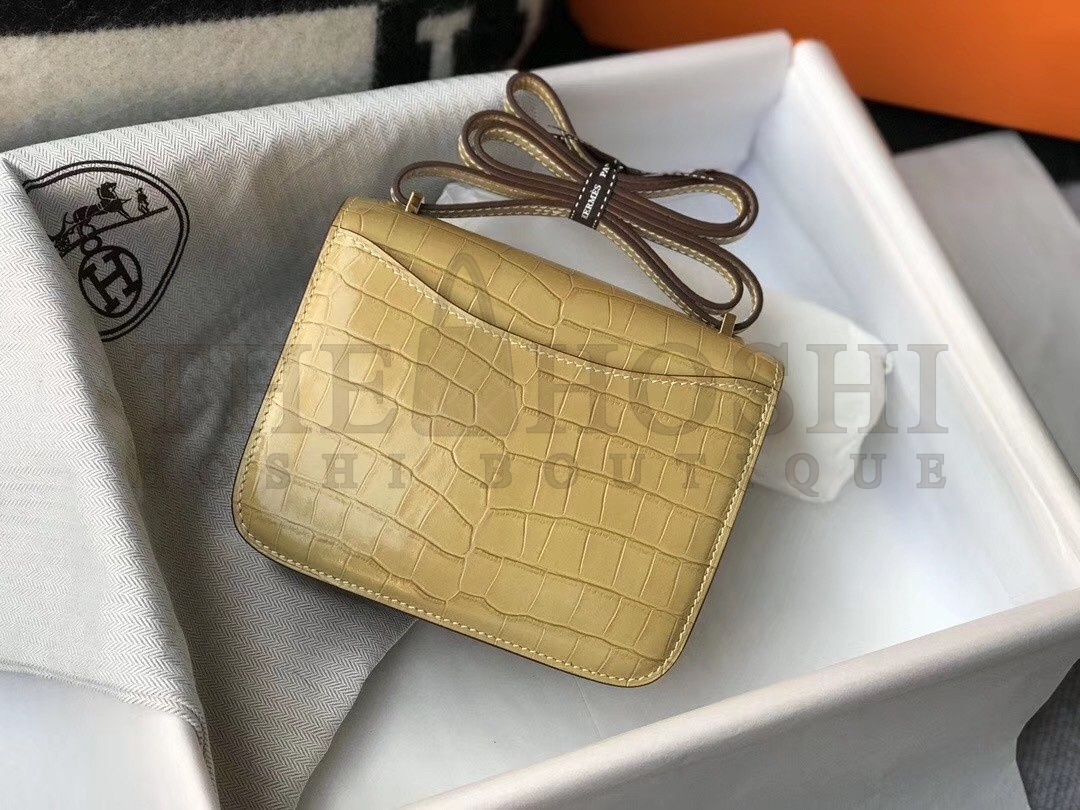 H**me5 Constance 18cm Bag In Jaune Poussin Embossed Crocodile Master Quality