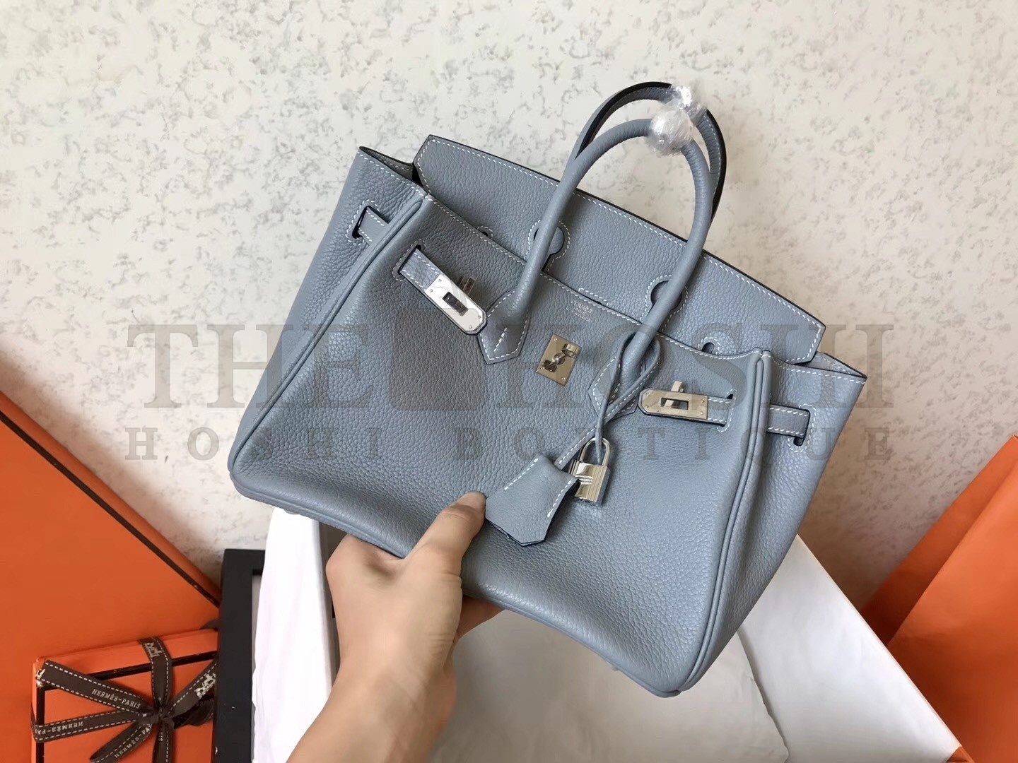 H**me5 Blue Lin Birkin 25cm Clemence Handmade Bag Master Quality