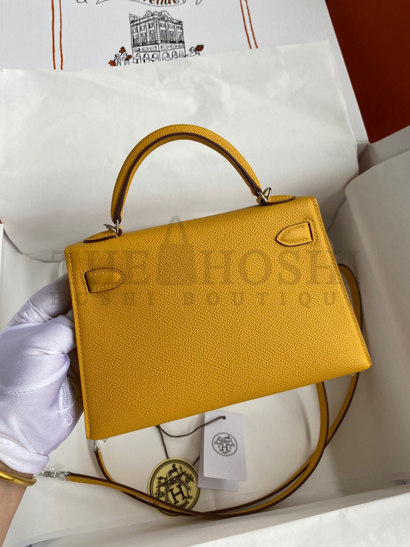 H**me5 Kelly Mini II Sellier Handmade Bag In Jaune Ambre Epsom Calfskin Master Quality