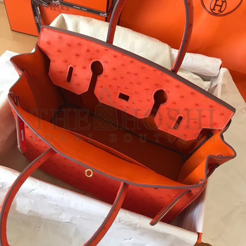 H**me5 Orange Birkin 30cm Ostrich Handmade Bag Master Quality