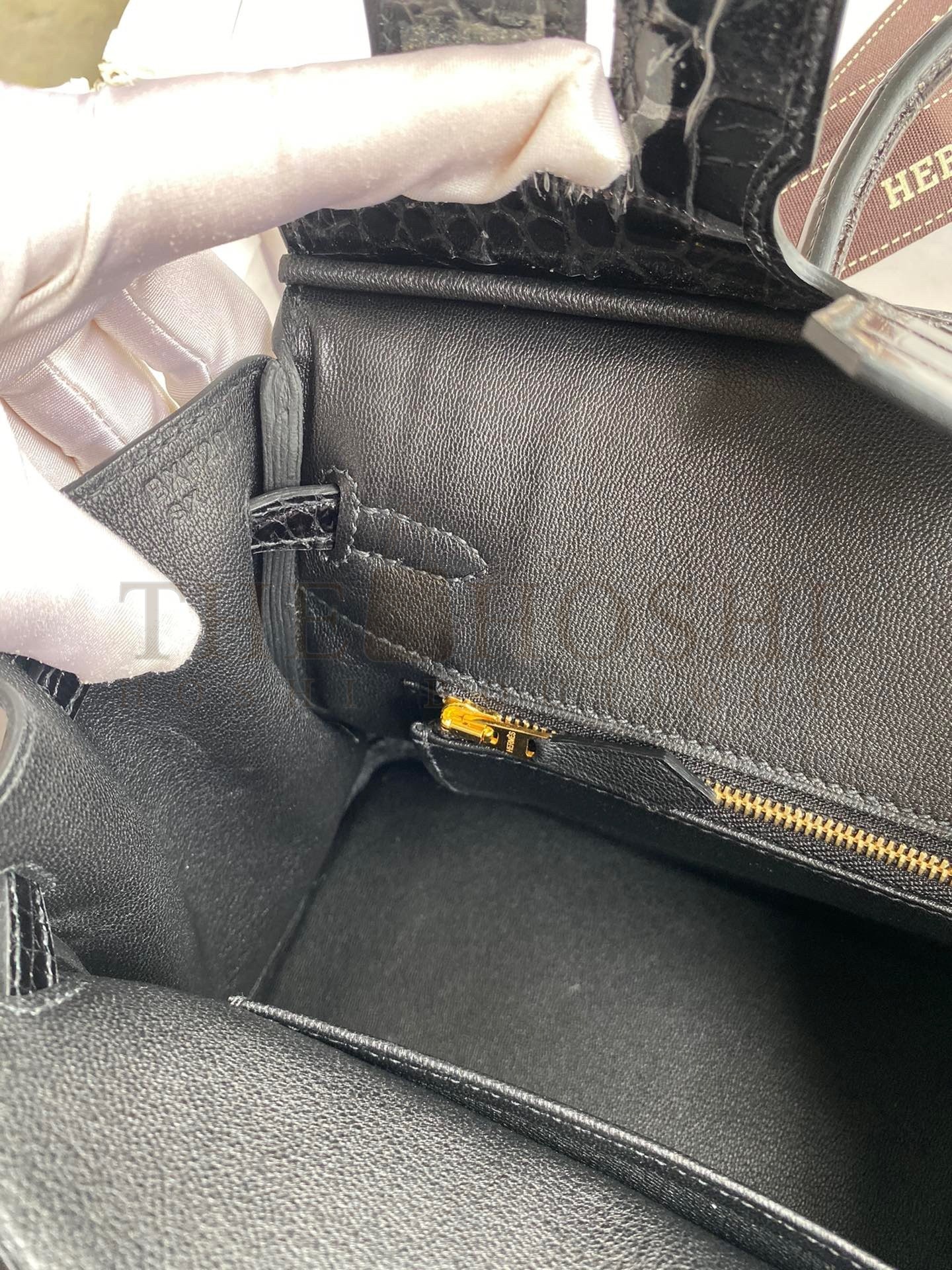 H**me5 Touch Birkin 25 Bag in Black Togo and Shiny Alligator Leather Master Quality