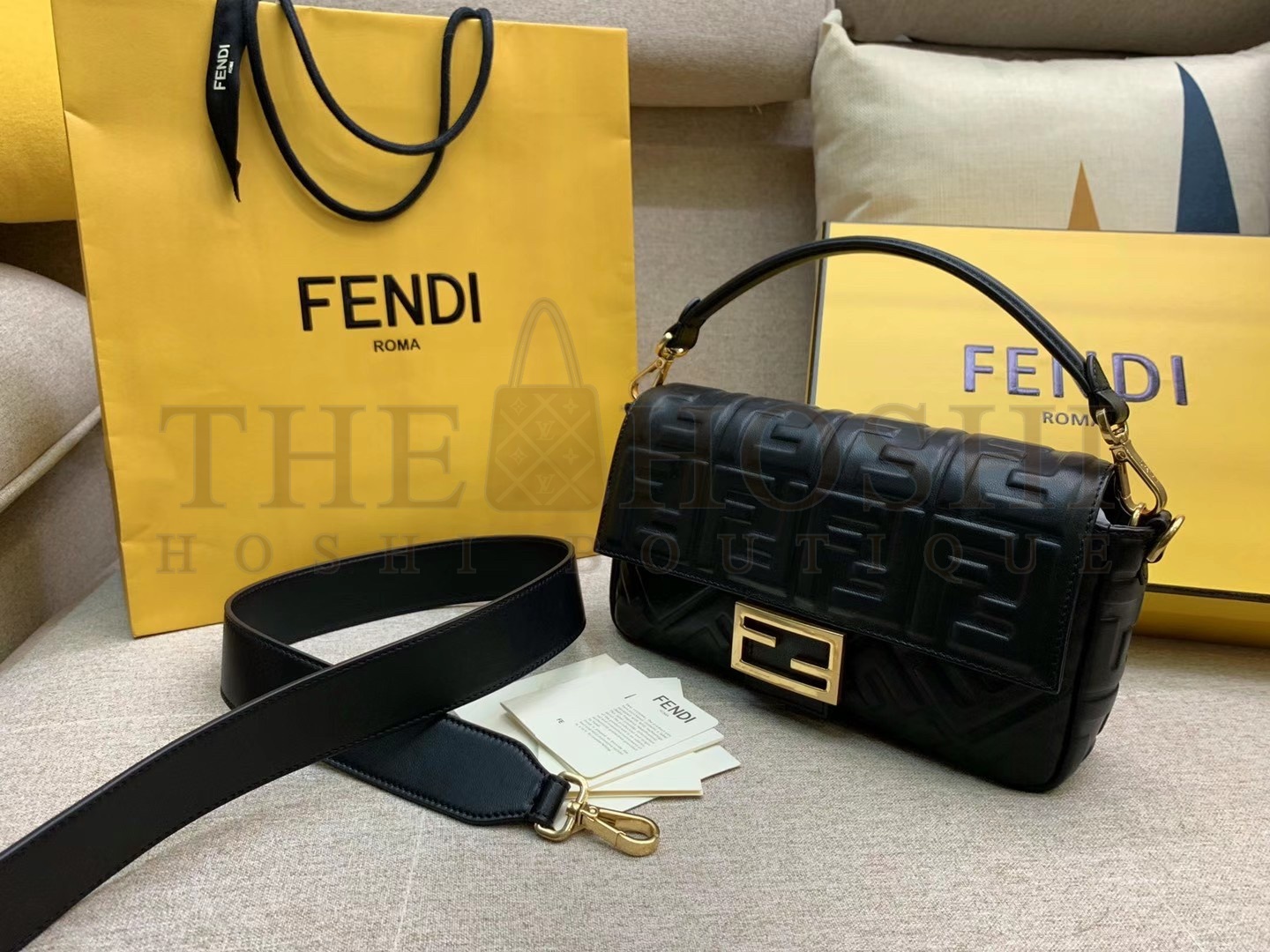 F**di Medium Baguette Bag In Black FF Nappa Leather Master Quality