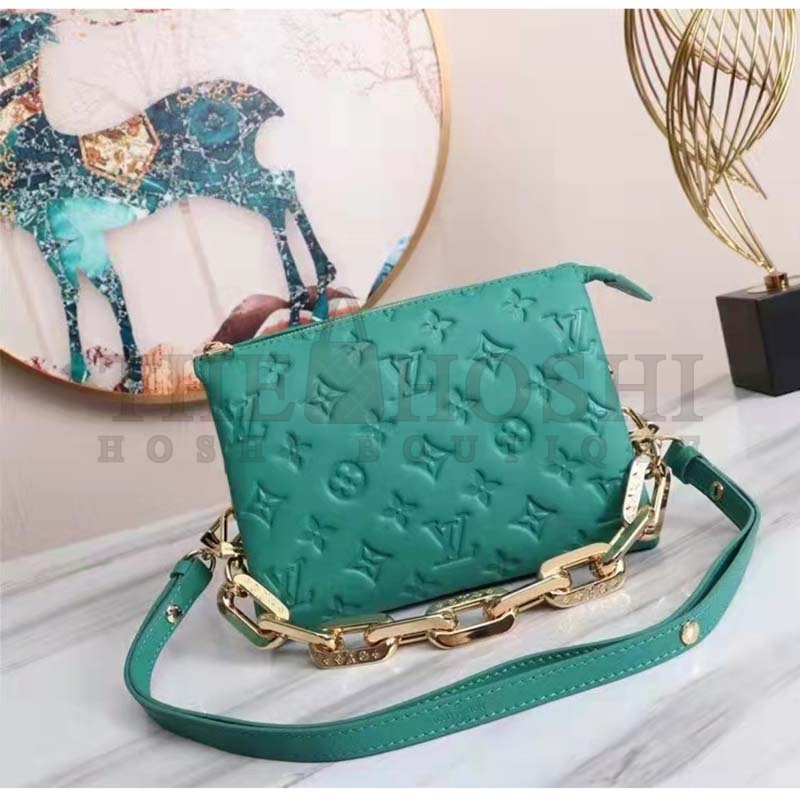 L0vis Vvtt0n LV Women Coussin BB Handbag Emerald Monogram Embossed Puffy Lambskin Master Quality