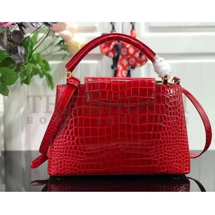 L0vis Vvtt0n LV Women Capucines MM Handbag Red Crocodilien Brillant Savoir Faire Master Quality