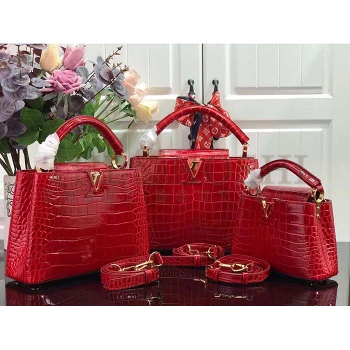 L0vis Vvtt0n LV Women Capucines MM Handbag Red Crocodilien Brillant Savoir Faire Master Quality