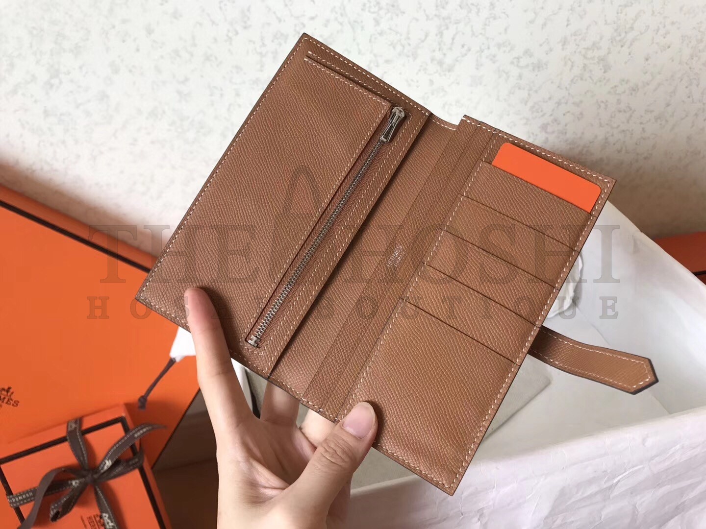 H**me5 Bi-Color Epsom Bearn Wallet Taupe/Brown Master Quality