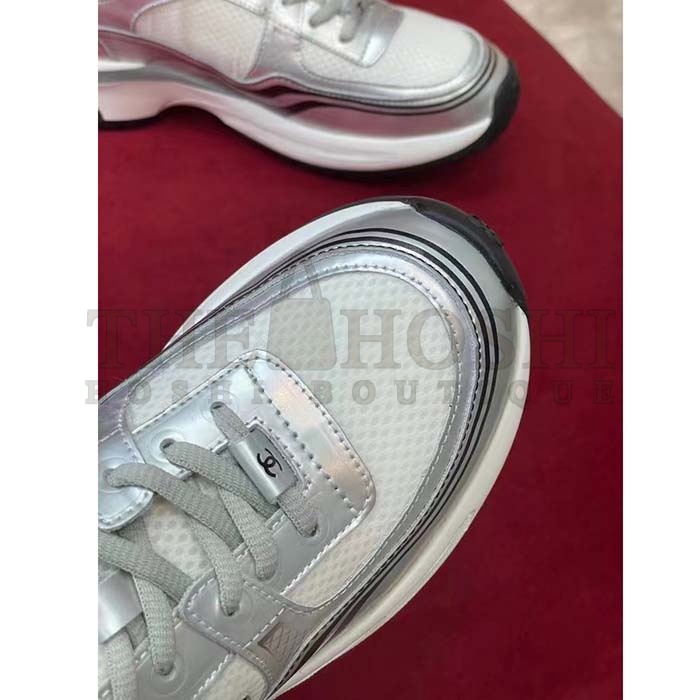Ch**el trainer shoes Women CC Sneakers Fabric Laminated White Silver Master Quality