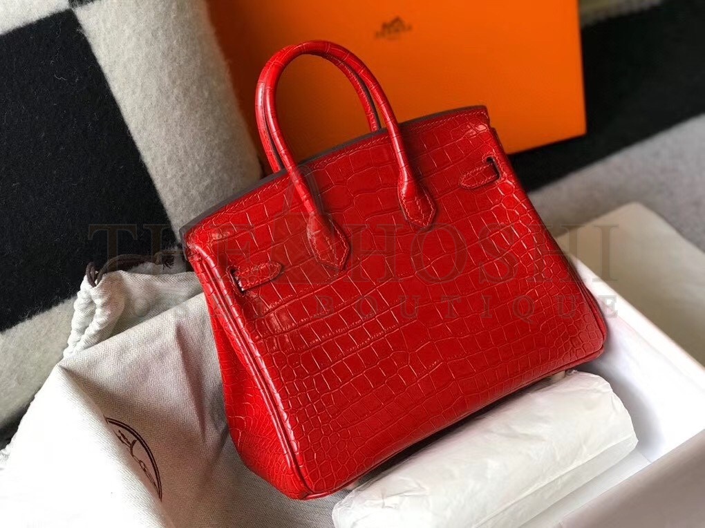 H**me5 Birkin 25cm Bag In Red Embossed Crocodile Leather Master Quality