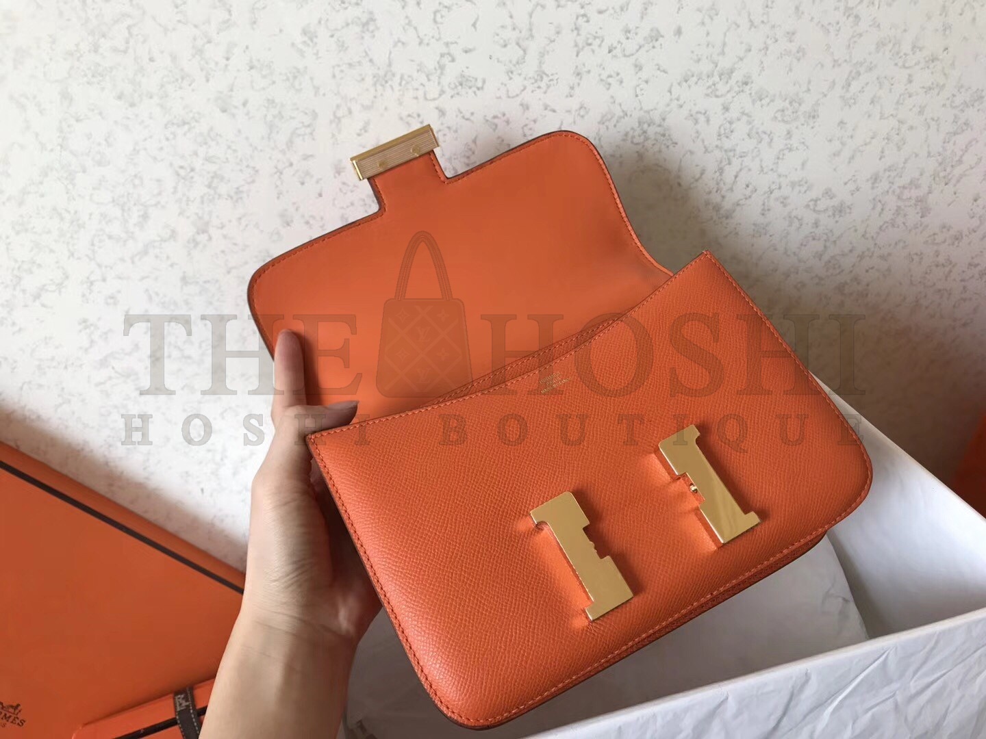 H**me5 Epsom Constance 24cm Orange Handmade Bag Master Quality