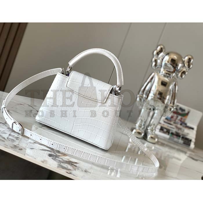 L0vis Vvtt0n LV Women Capucines Mini Handbag White Brilliant Crocodilien Leather Master Quality