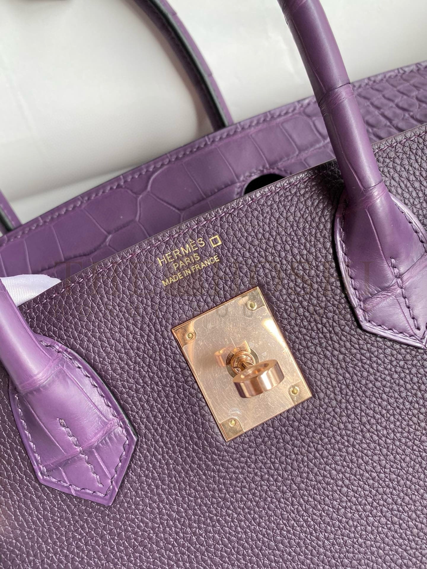 H**me5 Touch Birkin 30 Bag in Raisin Clemence and Matte Alligator Leather Master Quality