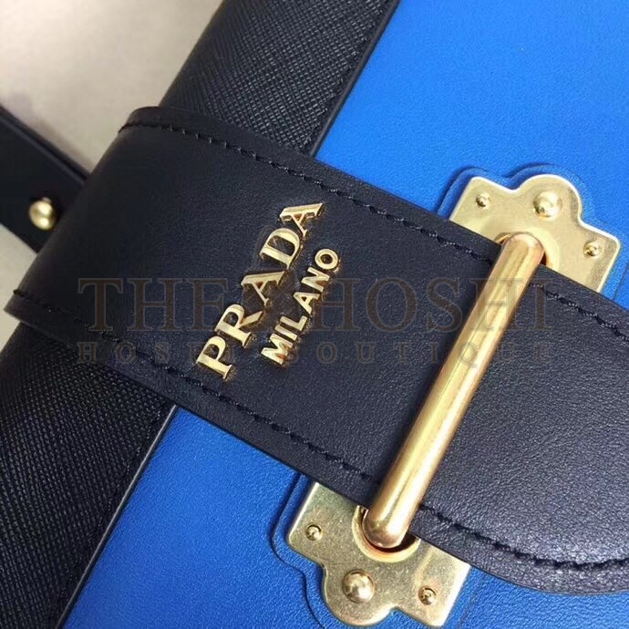 Pra*a Cahier Shoulder Bag In Blue Hydra /Black Leather Master Quality
